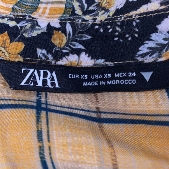 Zara Yellow Black Floral Plaid Cropped Long Sleeve Button Up Shirt Sz XS Women’s - Picture 8 of 9